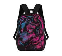 sinyumoney Wolf Headphones Neon Art Print-4 Mochila Escolar Infantil De 17 Pulgadas, Mochila Escolar Impresa En 3D Para Niños De Primaria Y Secundaria