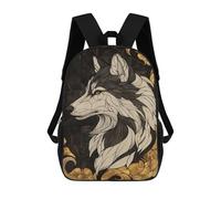 sinyumoney Wolf in Gold Frame Mochila Escolar Mochilas Escolares Para Niñas Y Niños Mochila Con Bolsillo Mochila Escolar De Moda Mochila Infantil 17inch