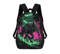 sinyumoney Wolf in Neon Forest Mochila Escolar Mochilas Escolares Para Niñas Y Niños Mochila Con Bolsillo Mochila Escolar De Moda Mochila Infantil 17inch