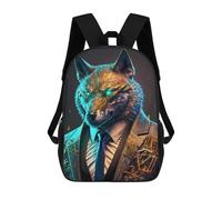 sinyumoney Wolf Manager In Suit Mochila Escolar Infantil Impresa En 3D 17inch Mochilas Escolares Para Niños, Estilo Casual Y Moderno, Mochilas De Viaje De Alta Capacidad