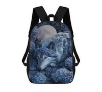 sinyumoney Wolf Moon Hydrangea Fantasy Art Mochilas De 17 Pulgadas Para Niños, Mochilas Escolares Impresas En 3D Para Estudiantes De Primaria Y Secundaria, Para Niños Y Niñas.