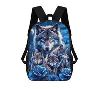 sinyumoney Wolf Pack Blue Roses Fantasy Art Print Mochila Escolar De 17 Pulgadas Para Adolescentes, Con Estampado 3D, Ajustable Y Con Bolsillos, Ideal Para Niños, Niñas Y Estudiantes.