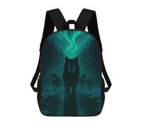 sinyumoney Wolf Pack Under Aurora Borealis Mochilas Para Niños Y Estudiantes, Mochilas Escolares Impresas En 3D, Mochilas Para Estudiantes De Primaria Y Secundaria Para Niños Y Niñas 17inch