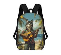 sinyumoney Wolf Playing Guitar on Tropical Beach Mochila Escolar Infantil Impresa En 3D Para Niños, Mochila De Viaje De Alta Capacidad, Bolsas Para Libros, Mochila Escolar Infantil 17inch