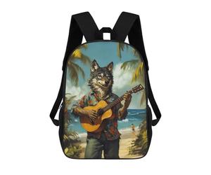 sinyumoney Wolf Playing Guitar on Tropical Beach Mochila Escolar Infantil Impresa En 3D Para Niños, Mochila De Viaje De Alta Capacidad, Bolsas Para Libros, Mochila Escolar Infantil 17inch