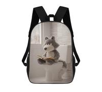 sinyumoney Wolf Plush Reading on Toilet Mochila Escolar, De Negocios, Para Portátil, Unisex, Informal, Para Niñas, Niños Y Adolescentes 17inch