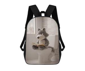 sinyumoney Wolf Plush Reading on Toilet Mochila Escolar, De Negocios, Para Portátil, Unisex, Informal, Para Niñas, Niños Y Adolescentes 17inch