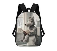 sinyumoney Wolf Reading on Toilet Mochila Escolar Resistente Al Agua, Mochila Escolar De Negocios Para Niñas, Niños Y Adolescentes 17inch