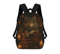 sinyumoney Wolf Resting on Books with Candles Mochila Escolar Para Ordenador, Para El Colegio/trabajo/viajes Para Niñas, Niños Y Adolescentes 17inch