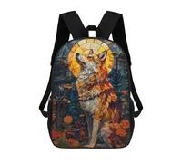 sinyumoney Wolf Stained Glass Art Mochilas Para Niños Mochila Escolar De Moda Mochila Escolar Impresa En 3D Para Niños Estudiantes De Primaria Y Secundaria 17inch