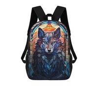 sinyumoney Wolf Stained Glass Mochila Escolar Impresa En 3D 17inch Mochila Escolar Infantil Mochilas De Viaje Mochila Informal De Moda Para Niños Y Estudiantes