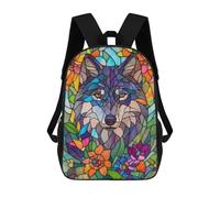sinyumoney Wolf Stained Glass Mochila Infantil, Mochila Escolar Impresa En 3D, Mochila Para Niños Y Niñas, Mochila Escolar Ajustable Para La Escuela Primaria 17inch