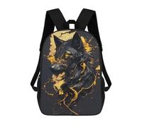 sinyumoney Wolf with Golden Accents Mochila Escolar Infantil De 17 Pulgadas, Mochila Escolar Impresa En 3D Para Niños De Primaria Y Secundaria