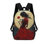 sinyumoney Woman in Red Dress with Rose Mochila Escolar Infantil Impresa En 3D Para Niños, Mochilas De Viaje, Bolsas Para Libros Para Niños Estudiantes De Primaria 17inch