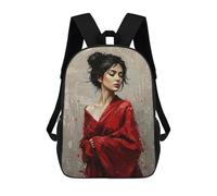 sinyumoney Woman in Red Kimono Mochila Escolar Infantil Impresa En 3D Para Niños, Mochilas De Viaje De Alta Capacidad, Bolsas Para Libros, Mochila Escolar Infantil 17inch