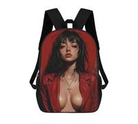 sinyumoney Woman in Red Leather Jacket Mochila Infantil Para Niñas, Mochila Escolar 3D, Mochila Para Niños Pequeños, Mochila Informal De Día, Mochila Escolar De Moda 17inch