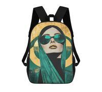 sinyumoney Woman in Teal And Gold Emerald Geometric Mochila, Mochila Infantil, Mochila Escolar Para Estudiantes, Mochila Para Libros, Mochila Escolar Impresa En 3D Para Niños Y Niñas 17inch