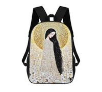 sinyumoney Woman in White Flowers with Golden Halo Mochila Escolar Para Niñas Y Niños, Mochilas De Gran Capacidad, Mochilas Ligeras Para Niños Y Estudiantes 17inch