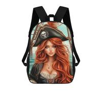 sinyumoney Woman Pirate Captain with Red Hair Mochila Escolar Para La Escuela Secundaria, Preparatoria, Universidad, Viajes Para Niñas, Niños Y Adolescentes 17inch