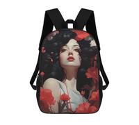 sinyumoney Woman with Dark Hair And Red Flowers Mochila Escolar Para Niños Mochila Escolar Impresa En 3D Mochila Escolar De Moda Para Niños De Primaria Y Secundaria 17inch
