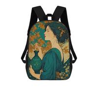 sinyumoney Woman with Vase And Floral Background Mochilas Para Niños Y Estudiantes, Mochilas Escolares Impresas En 3D, Mochilas Para Estudiantes De Primaria Y Secundaria Para Niños Y Niñas 17inch
