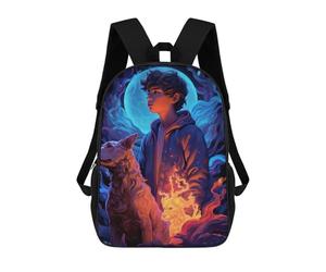 sinyumoney Young Boy with Mystical Dog Mochila Infantil De Moda Divertida Mochila Escolar Para Niños Y Adolescentes Con Impresión 3D Para Niños 17inch
