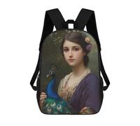 sinyumoney Young Woman with Peacock Mochila Escolar Infantil Estampada Para Adultos Y Niños, Mochila De Viaje Para El Día A Día 17inch