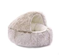 Sinyuyong Cama térmica con Capucha for Gatos: casa Redonda de Felpa Resistente al Viento con Base Antideslizante, Cama ultrasuave y Relajante for Mascotas de Interior.(B,S)