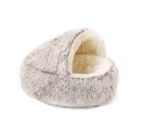 Sinyuyong Cama térmica Redonda for Gatos con Techo - Casa de Peluche Relajante y Resistente al Viento, Base Impermeable y Antideslizante for Gatitos(F,L)