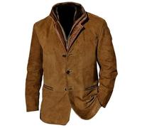 Sinyuyong Chaqueta vintage de ante sintético for hombre, forro polar, botones gruesos, cuello de solapa, estilo ropa de trabajo(E,XXXX-Large)