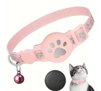 Sinyuyong Collar rastreador for Gatos pequeños - Rastreador GPS en Tiempo Real sin cuota mensual, rastreador for Mascotas (Solo iOS), no Requiere SIM (Collar + rastreador Blanco)(Pink)