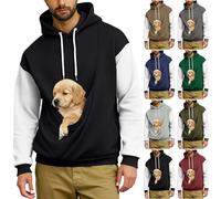 Sinyuyong Pet Carrier Hoodies for Men Cat Dog Puppy Autumn Winter Long Sleeve Comfortable Warm Lightweight Fleece Pullover(C,L)