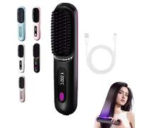 Sinyuyong Plancha de pelo inalámbrica con cepillo térmico for viajes y uso doméstico. Cepillo de peinado con 3 temperaturas for alisar y rizar el cabello.(Black)