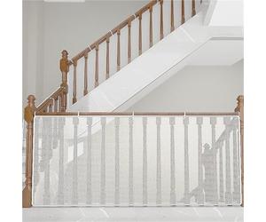 Sinyuyong Puerta de Seguridad for bebés de Alta Resistencia for escaleras: Protector de barandilla Ajustable con Red de Malla for niños, Mascotas y contención de Juguetes(White,300-90CM)