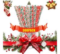 Sinzau 300 Unidades de Pajitas de Papel NavideñAs, Pajitas de Colores para Navidad, DecoracióN de Tartas, DecoracióN de Postres, Fiestas, CumpleañOs, Bodas