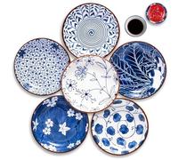 sinzau 6 cuencos de cerámica para salsas, platillos de cerámica, platos pequeños, apilables, mini cuencos para salsa de soja, para postres, sushi, aperitivos, soja, juego de 6 patrones