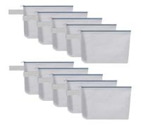 Sinzip 10 bolsas de maquillaje de lona de algodón con parte inferior y correa, bolsa de cosméticos multiusos con cremallera, bolsa de aseo de viaje, bolsa de manualidades en blanco, Gris, XS