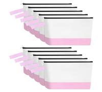 Sinzip 10 bolsas de maquillaje de lona de algodón con parte inferior y correa, bolsa de cosméticos multiusos con cremallera, bolsa de aseo de viaje, bolsa de manualidades en blanco, Blanco y rosa, S