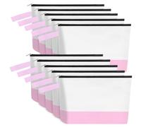 Sinzip 10 bolsas de maquillaje de lona de algodón con parte inferior y correa, bolsa de cosméticos multiusos con cremallera, bolsa de aseo de viaje, bolsa de manualidades en blanco, Blanco y rosa, L