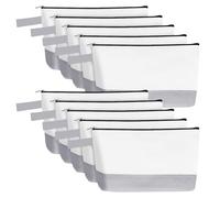 Sinzip 10 bolsas de maquillaje de lona de algodón con parte inferior y correa, bolsa de cosméticos multiusos con cremallera, bolsa de aseo de viaje, bolsa de manualidades en blanco, Blanco y gris., M