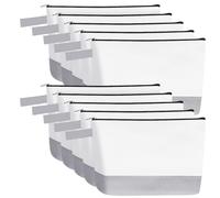Sinzip 10 bolsas de maquillaje de lona de algodón con parte inferior y correa, bolsa de cosméticos multiusos con cremallera, bolsa de aseo de viaje, bolsa de manualidades en blanco, Blanco y gris., L