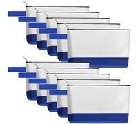 Sinzip 10 bolsas de maquillaje de lona de algodón con parte inferior y correa, bolsa de cosméticos multiusos con cremallera, bolsa de aseo de viaje, bolsa de manualidades en blanco, Blanco&azul, S