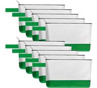 Sinzip 10 bolsas de maquillaje de lona de algodón con parte inferior y correa, bolsa de cosméticos multiusos con cremallera, bolsa de aseo de viaje, bolsa de manualidades en blanco, Blanco/Verde