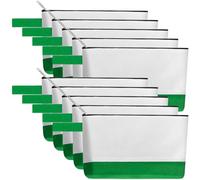 Sinzip 10 bolsas de maquillaje de lona de algodón con parte inferior y correa, bolsa de cosméticos multiusos con cremallera, bolsa de aseo de viaje, bolsa de manualidades en blanco, Blanco/Verde