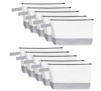 Sinzip 10 bolsas de maquillaje de lona de algodón con parte inferior y correa, bolsa de cosméticos multiusos con cremallera, bolsa de aseo de viaje, bolsa de manualidades en blanco, Blanco y gris., XS