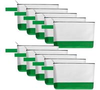 Sinzip 10 bolsas de maquillaje de lona de algodón con parte inferior y correa, bolsa de cosméticos multiusos con cremallera, bolsa de aseo de viaje, bolsa de manualidades en blanco, Blanco/Verde