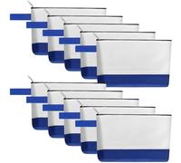 Sinzip 10 bolsas de maquillaje de lona de algodón con parte inferior y correa, bolsa de cosméticos multiusos con cremallera, bolsa de aseo de viaje, bolsa de manualidades en blanco, Blanco&azul, XS