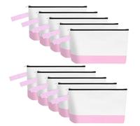 Sinzip 10 bolsas de maquillaje de lona de algodón con parte inferior y correa, bolsa de cosméticos multiusos con cremallera, bolsa de aseo de viaje, bolsa de manualidades en blanco, Blanco y rosa, XS
