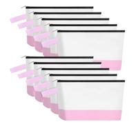 Sinzip 10 bolsas de maquillaje de lona de algodón con parte inferior y correa, bolsa de cosméticos multiusos con cremallera, bolsa de aseo de viaje, bolsa de manualidades en blanco, Blanco y rosa, M