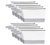 Sinzip 10 bolsas de maquillaje de lona de algodón con parte inferior y correa, bolsa de cosméticos multiusos con cremallera, bolsa de aseo de viaje, bolsa de manualidades en blanco, Blanco y gris., S